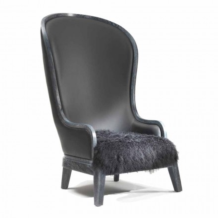 Læder lænestol og sort hår Eli, luksus klassisk design Viadurini