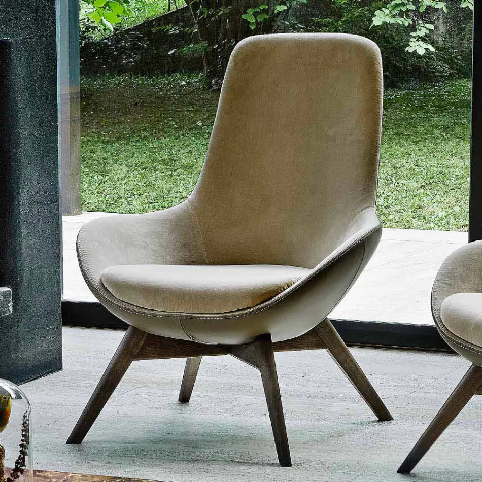 Stue lænestol i læder og stof med træbund lavet i Italien - Ama Viadurini