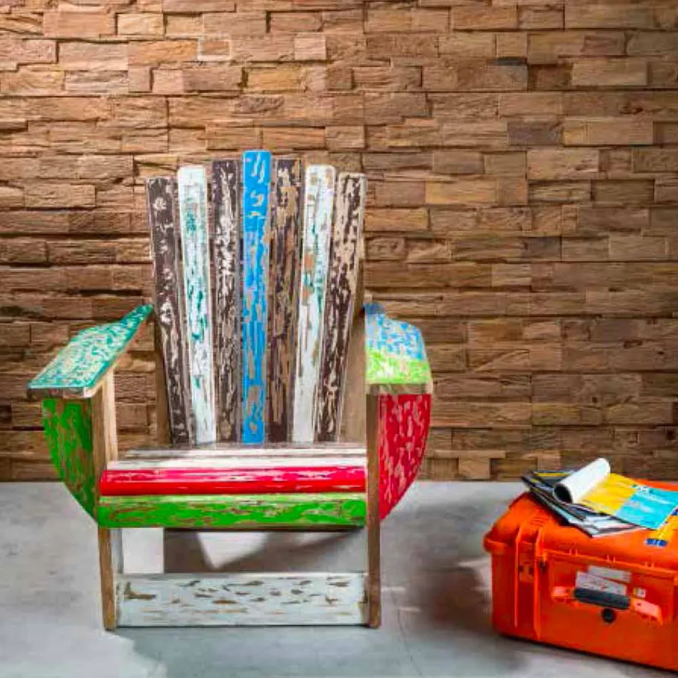 Gendannet lænestol i massivt teaktræ - Boatta Viadurini