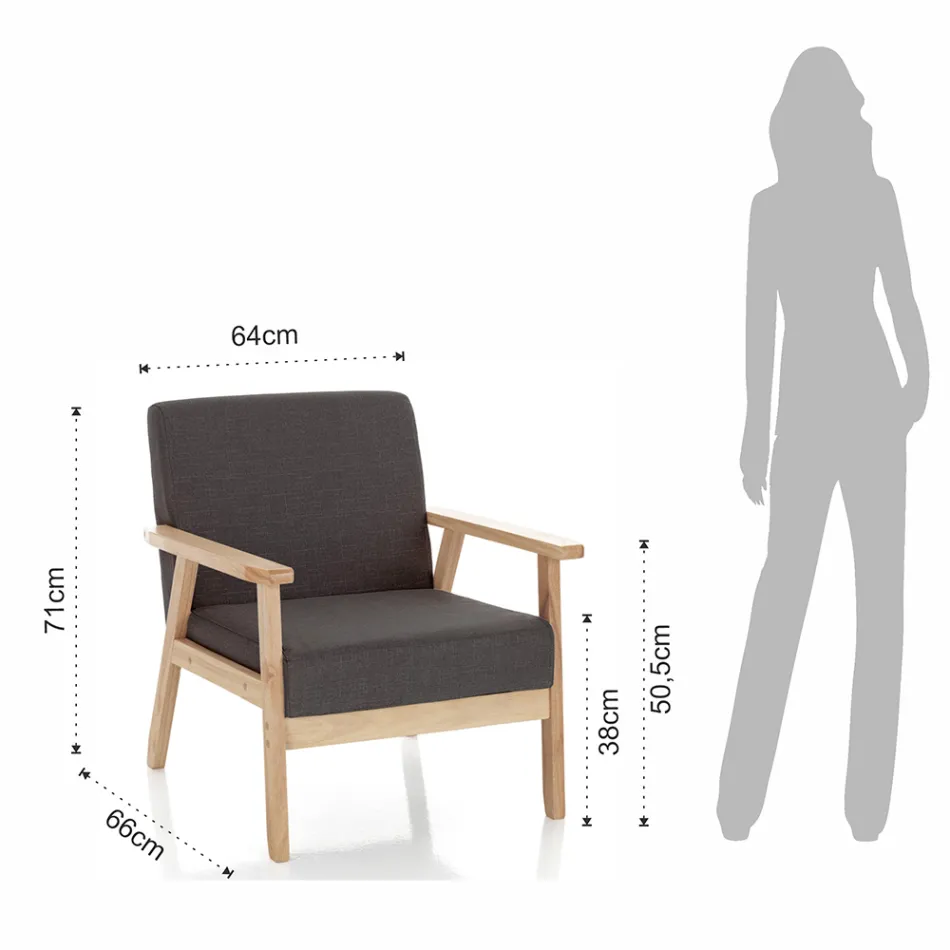 Stue Lænestol i massiv fyrretræ og mørkegrå stof - Basilicata Viadurini