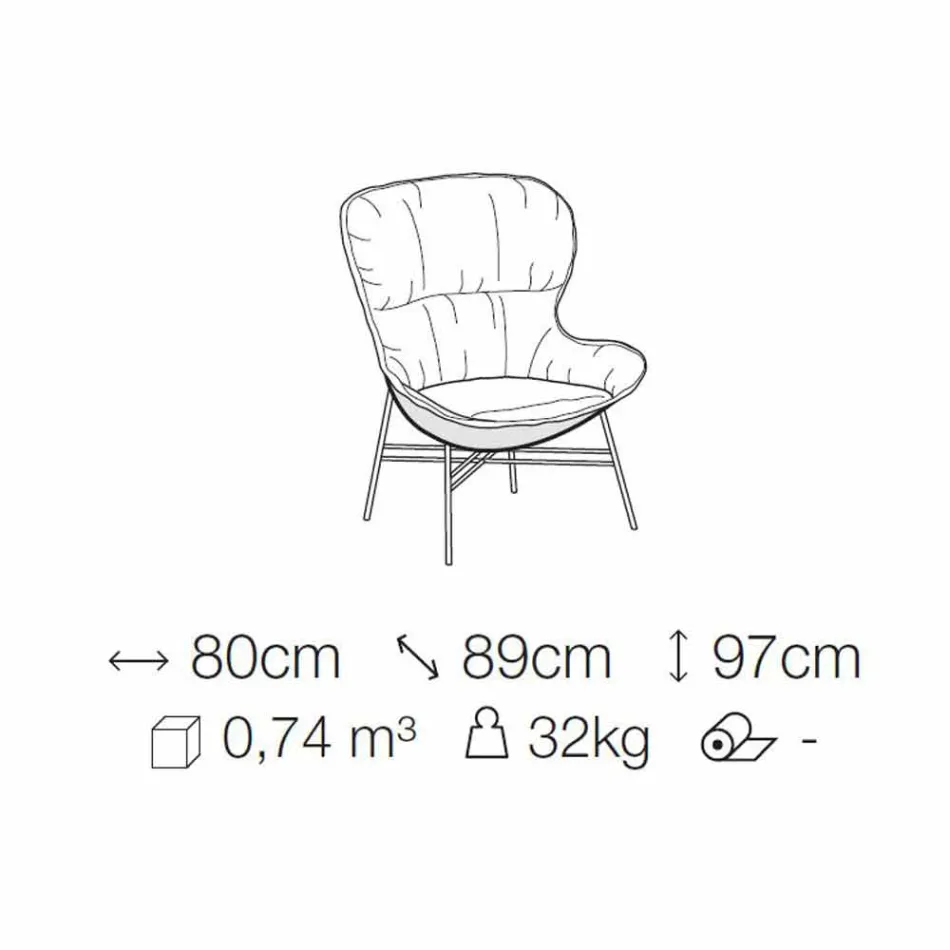 Stue lænestol i læder og stof med forkromet fod lavet i Italien - Litchi Viadurini