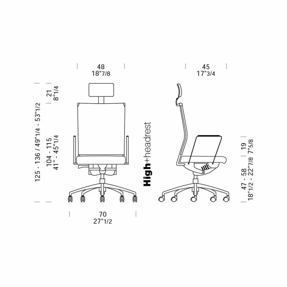 Ergonomisk drejelig kontorstol med hjul og nakkestøtte - Gimiglia Viadurini