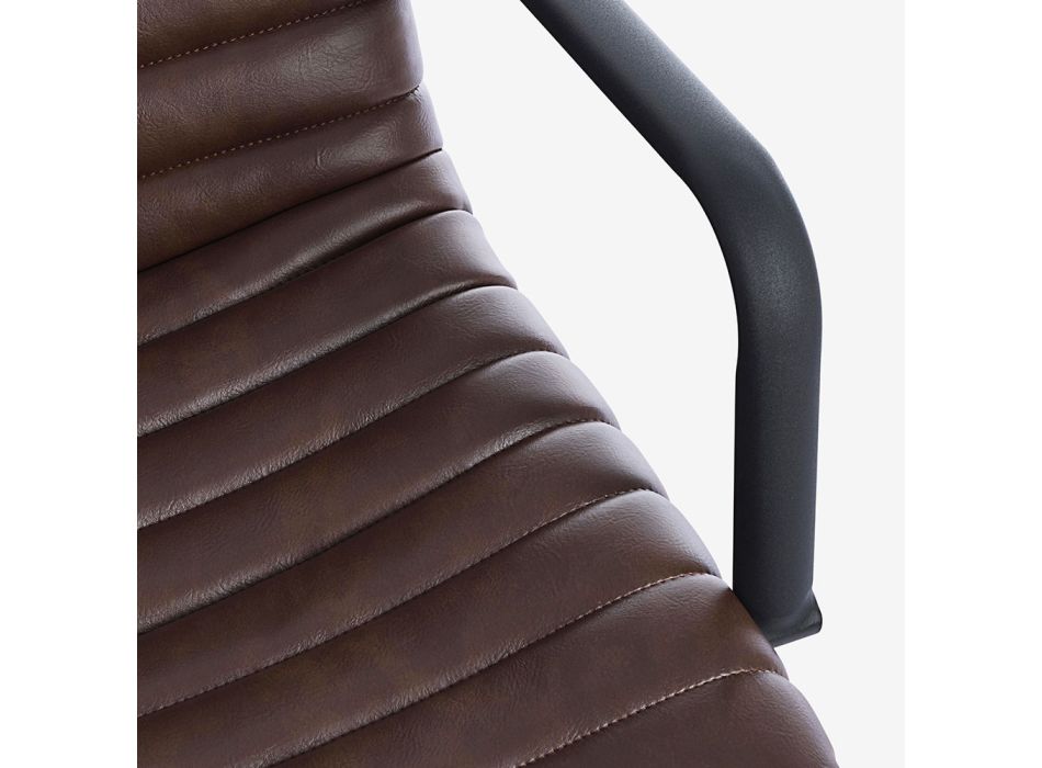 Kontorlænestol i stål og vintage brunt kunstlæder - Bartolomeo Viadurini
