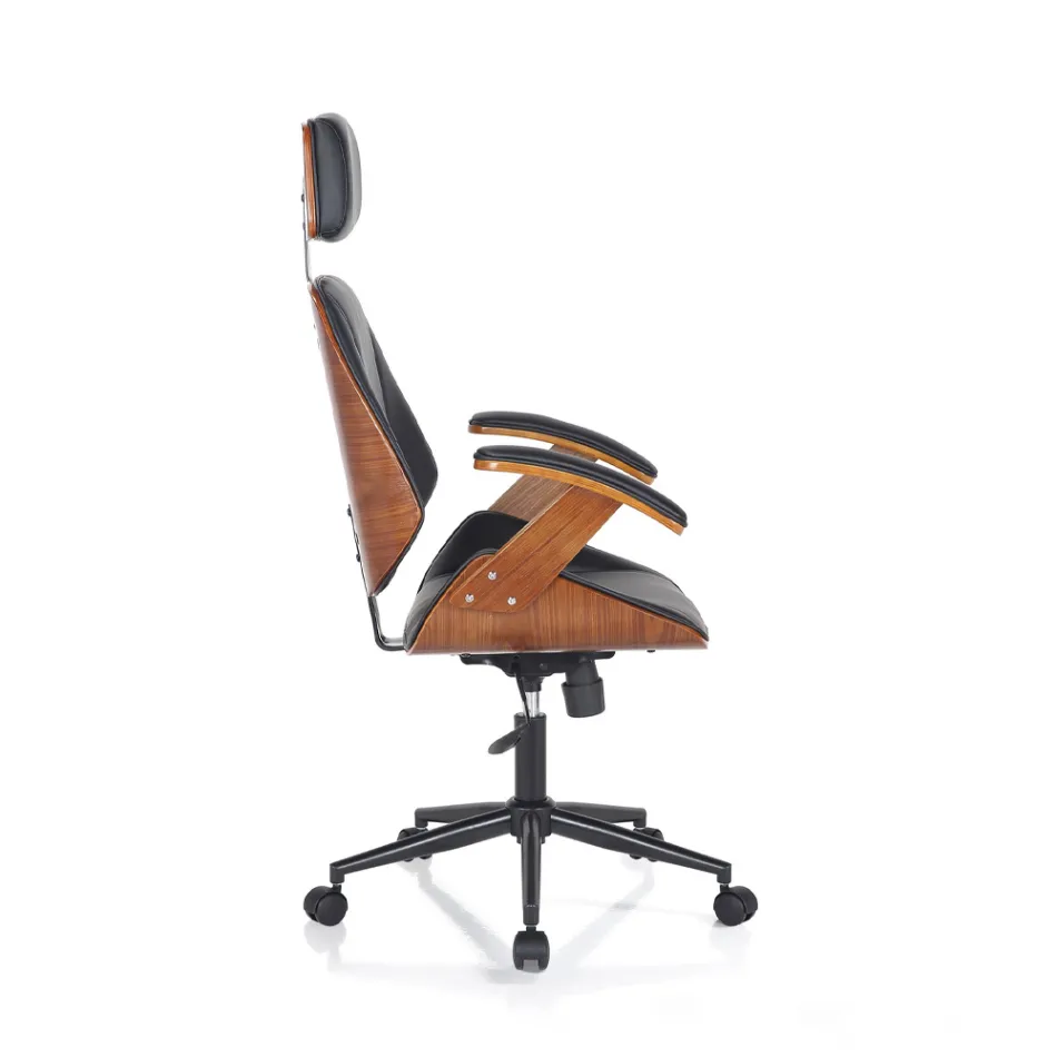 Kontorlænestol i træ, syntetisk læder og metal - Alaccia Viadurini