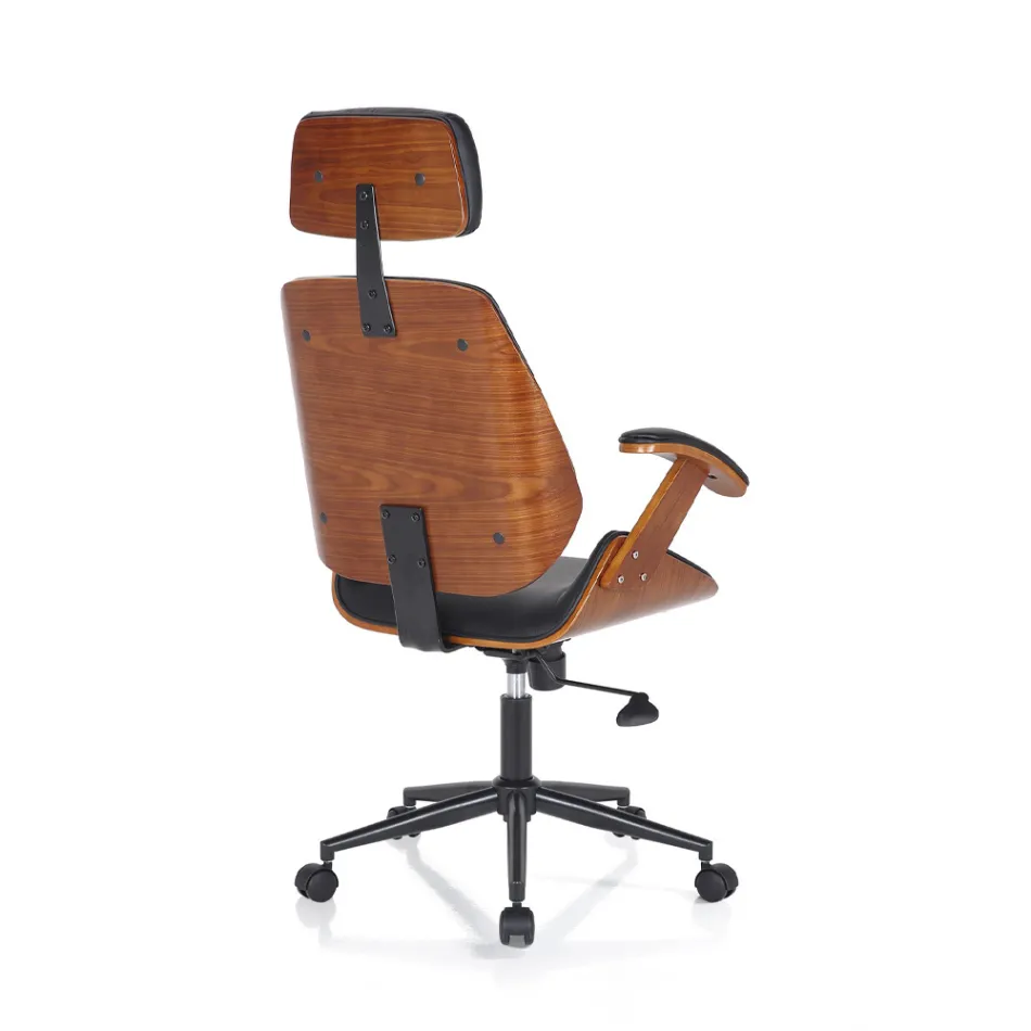 Kontorlænestol i træ, syntetisk læder og metal - Alaccia Viadurini