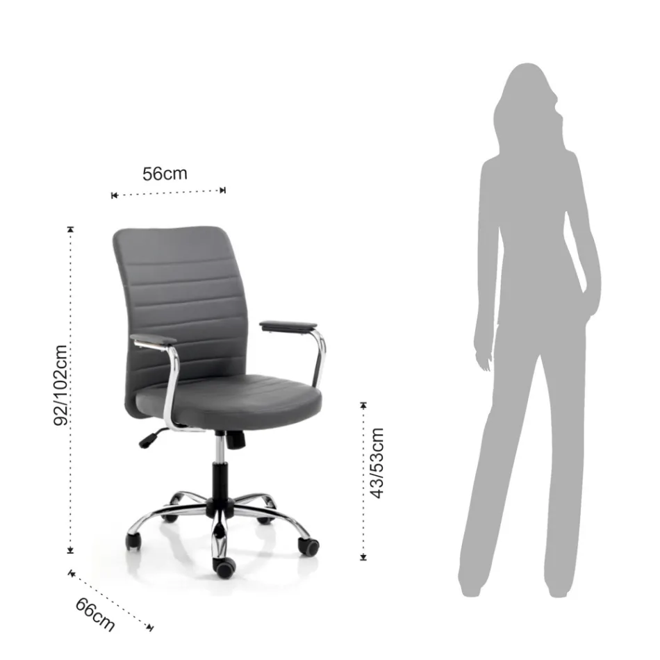 Kontorlænestol i læder og justerbar gaslift - Radon Viadurini