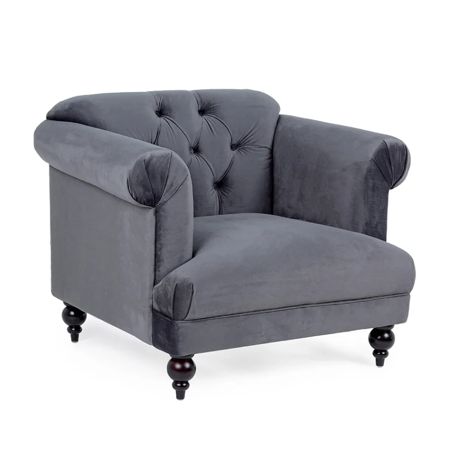 Klassisk design lænestol i træ og grå eller pink fløjlseffekt - Sanny Viadurini