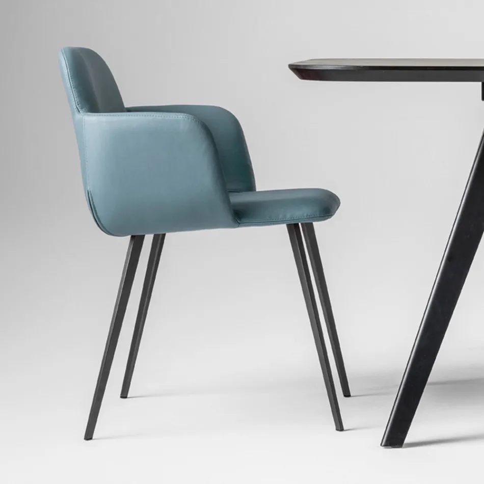 Højkvalitets lænestol i læder og malet metal Fremstillet i Italien - Molde Viadurini