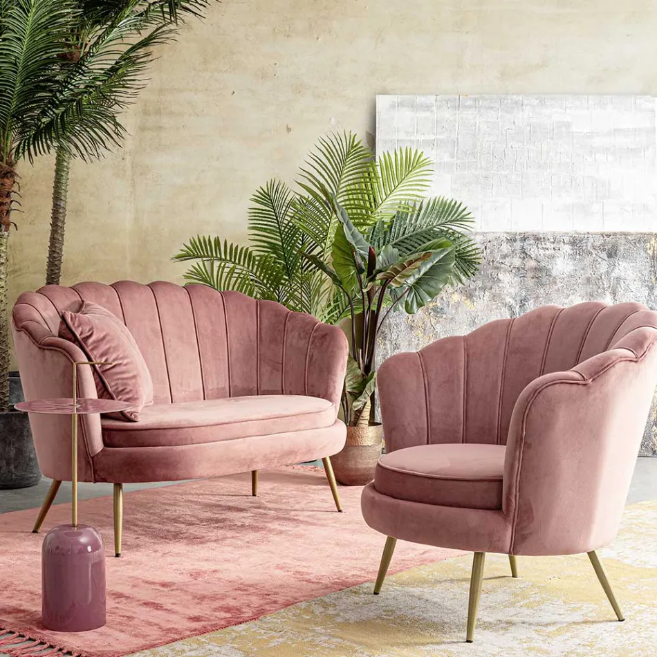 Elegant Polstret Stue Lænestol Velvet Effect 3 Finishes - Geppy Viadurini