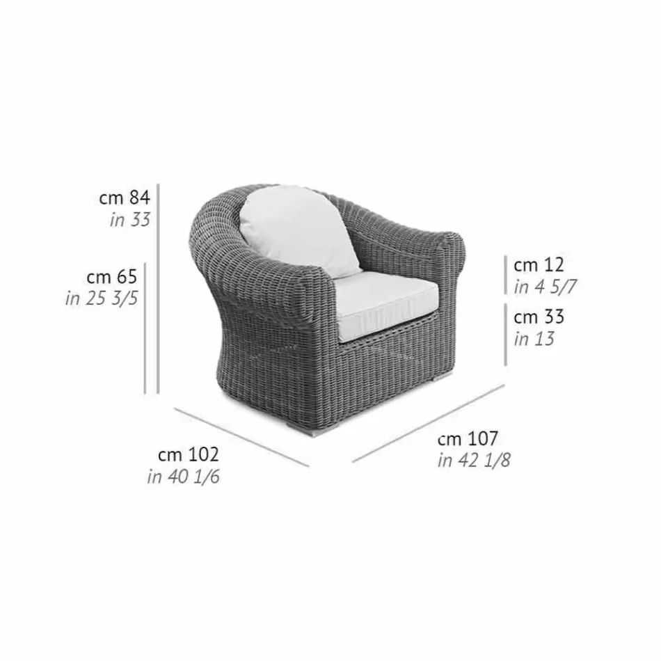 Udendørs lænestol i vævet syntetisk rotting og hvid eller ecru stof - Yves Viadurini