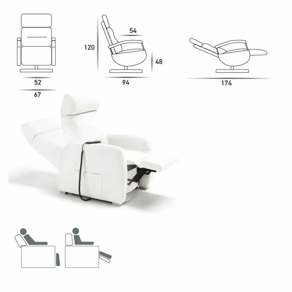 Dobbelt motor drejelig lænestol Cassia, moderne design fremstillet i Italien Viadurini