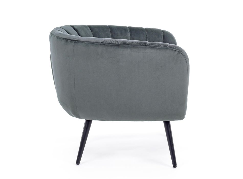 Lænestol i stål og grå eller blå fløjl skandinavisk design - Hilary Viadurini