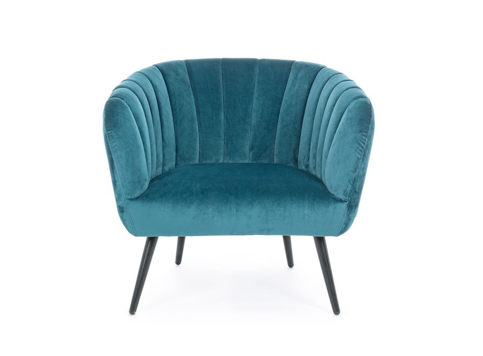 Lænestol i stål og grå eller blå fløjl skandinavisk design - Hilary Viadurini