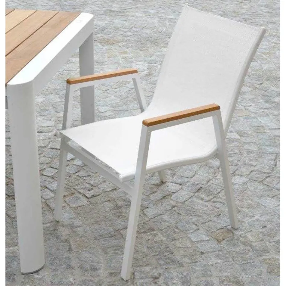 Lænestol i aluminium og textilene med armlæn i polywood - Diary Viadurini