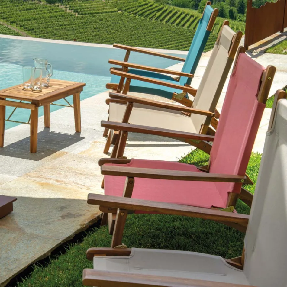 Lænestol i akacietræ og bomuld/polyester-blandingsstof - Bottega Viadurini