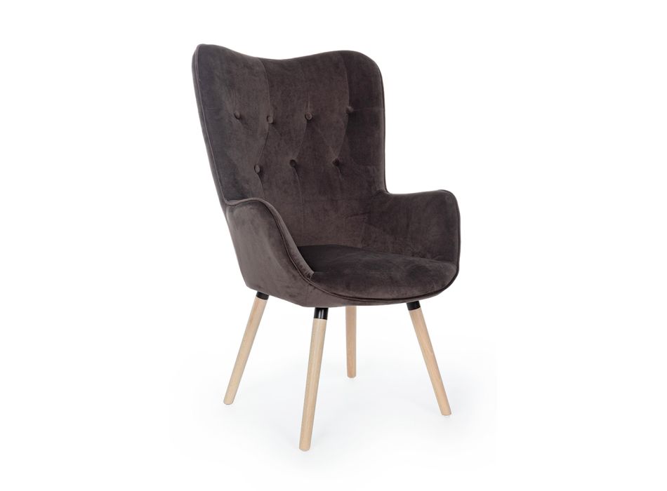 Design lænestol i bøgetræ og grøn eller grå fløjl - Gilly Viadurini