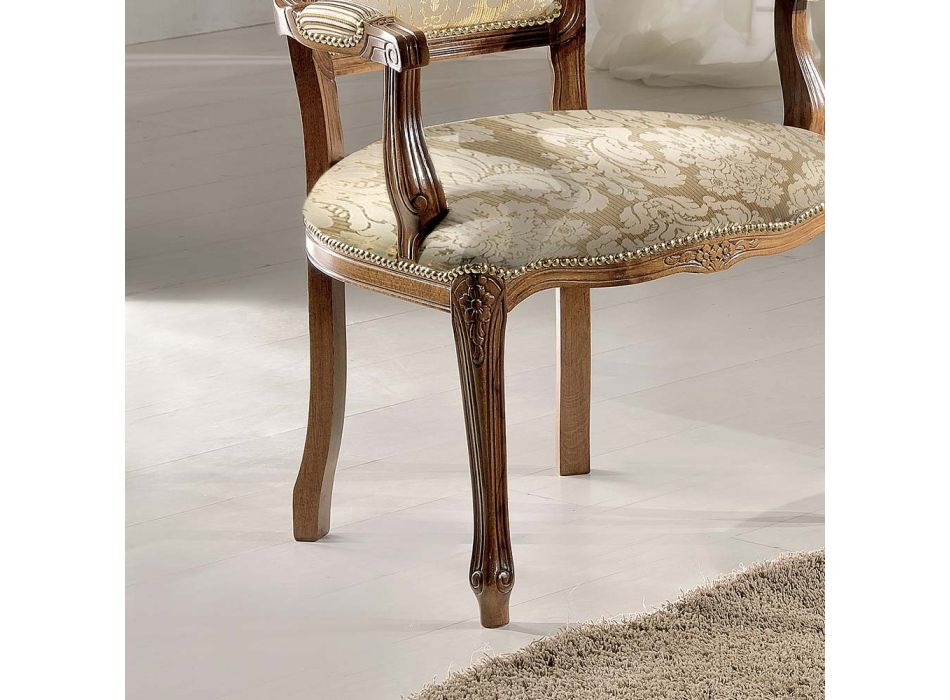 Lænestol i lys beige og guldblomsterstof lavet i Italien - sten Viadurini