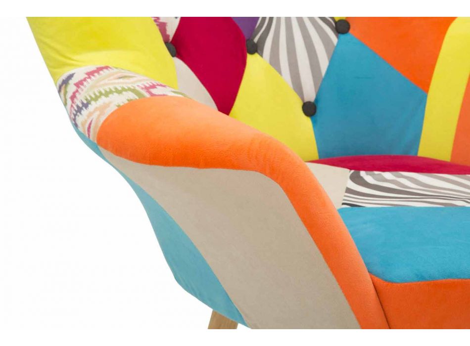 Moderne design patchwork lænestol i stof og træ - Karin Viadurini