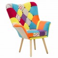 Moderne design patchwork lænestol i stof og træ - Karin