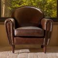 Indendørs lænestol i vintage læder med ældet effekt mørkebrun - stempel