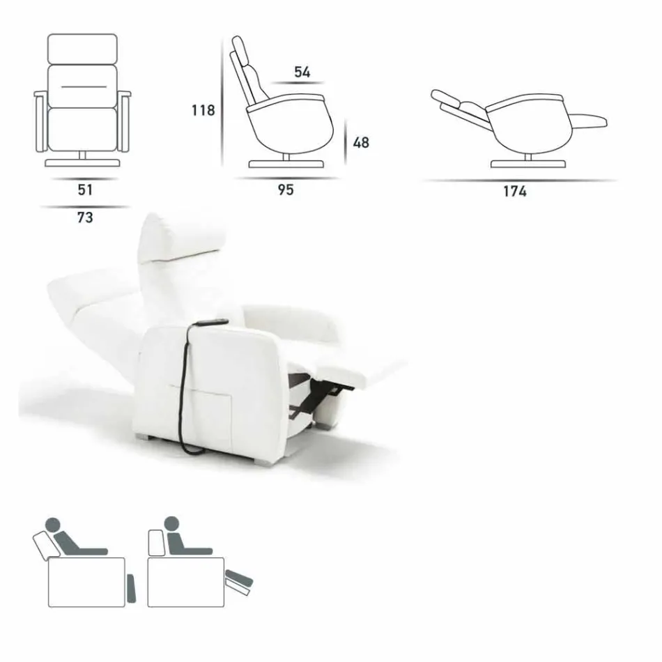 Drejelig lænestol Gemma med betræk af stof / læder / imiteret læder Viadurini