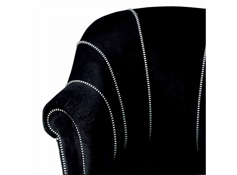 Lænestol i sort fløjl med kontrastsøm lavet i Italien - Caster Viadurini