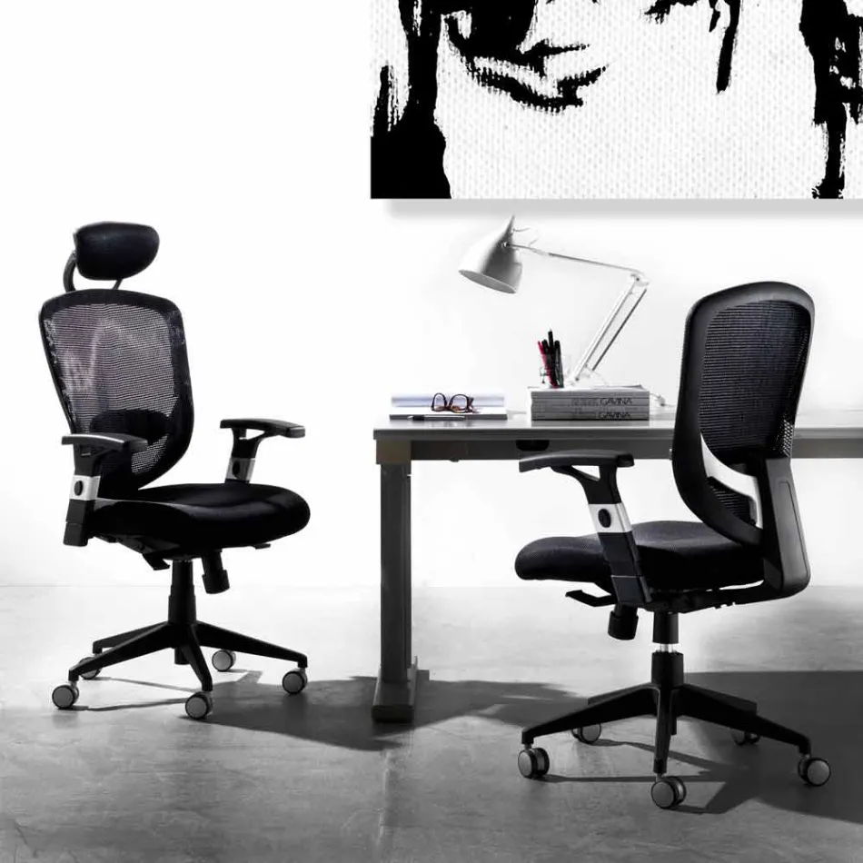 Halvvejs og moderne operativ drejelig lænestol i sort mesh - Simona Viadurini