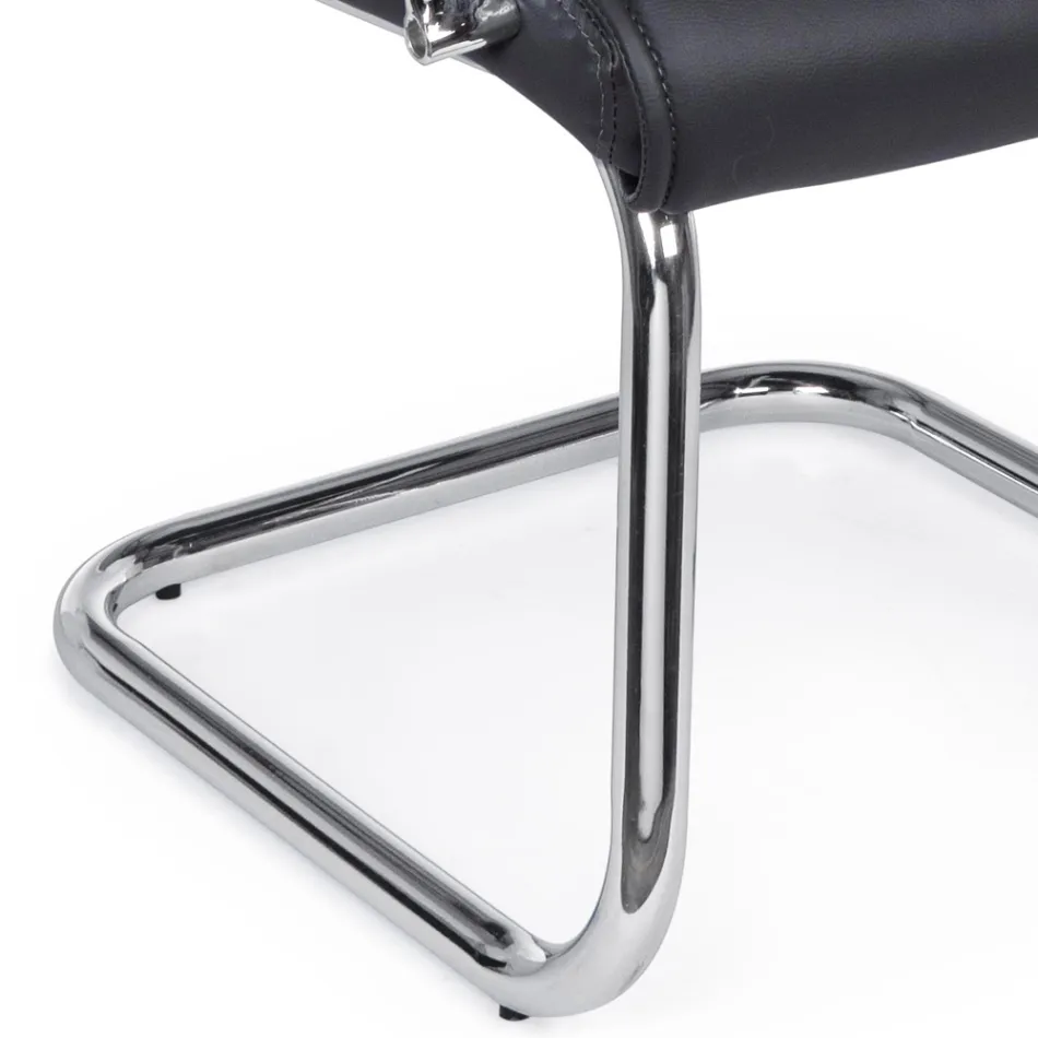 Slæde Kontorstol Stål og Økolæder med Armlæn 2 Stk - Monaldo Viadurini