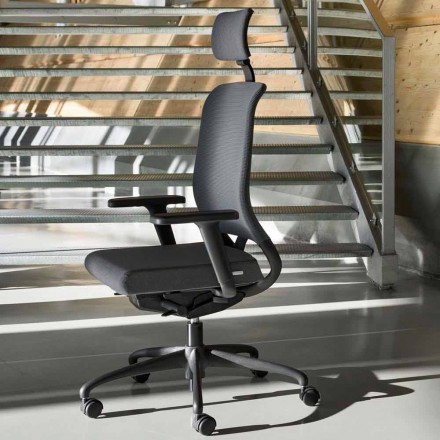 Økologisk drejeligt ergonomisk design kontorlænestol med nakkestøtte - Meliva Viadurini