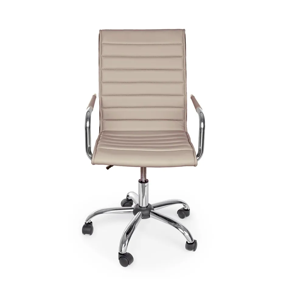 Ergonomisk kontorlænestol med armlæn i stål og imiteret læder - Mantica Viadurini