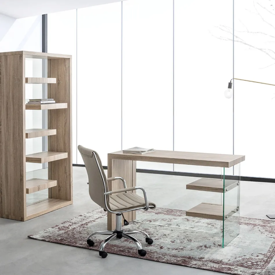 Ergonomisk kontorlænestol med armlæn i stål og imiteret læder - Mantica Viadurini