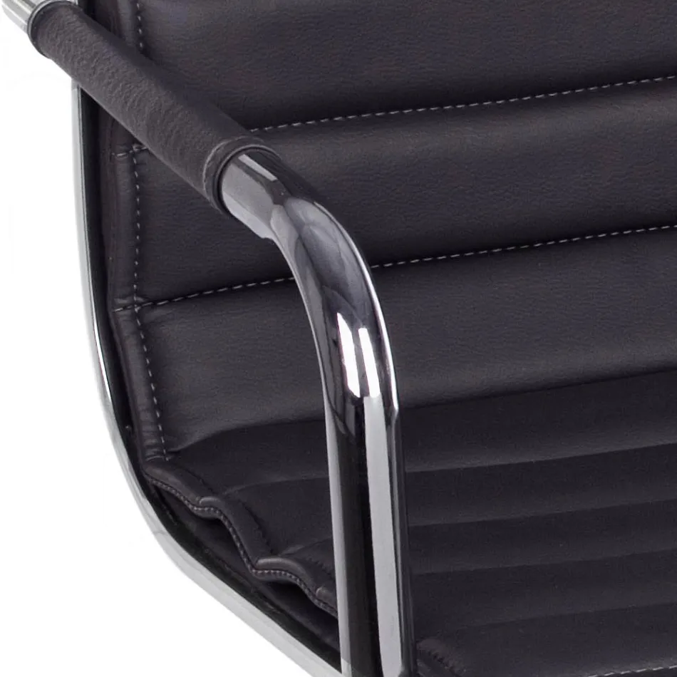 Ergonomisk kontorlænestol med armlæn i stål og imiteret læder - Mantica Viadurini