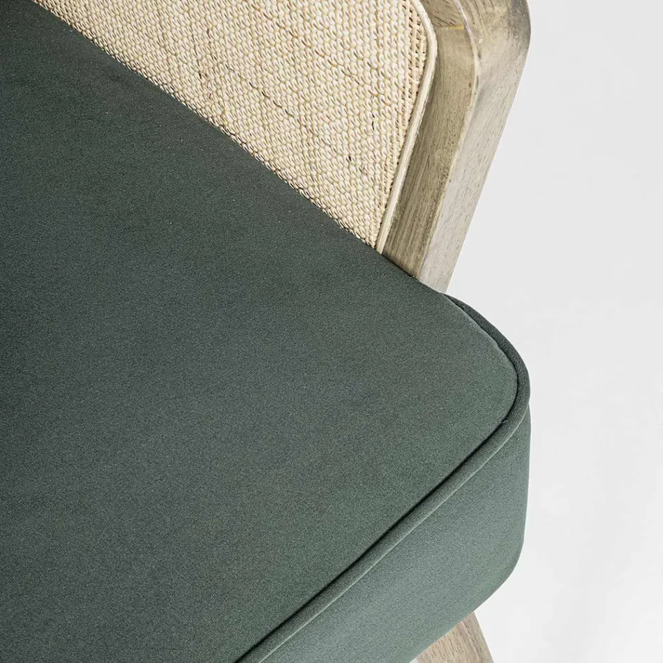 Vintage trælænestol med rattan og polyester armlæn - Ludovica Viadurini