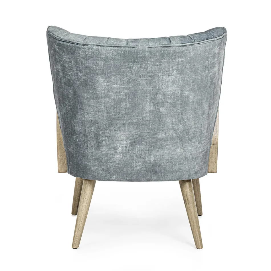 Vintage trælænestol med rattan og polyester armlæn - Ludovica Viadurini