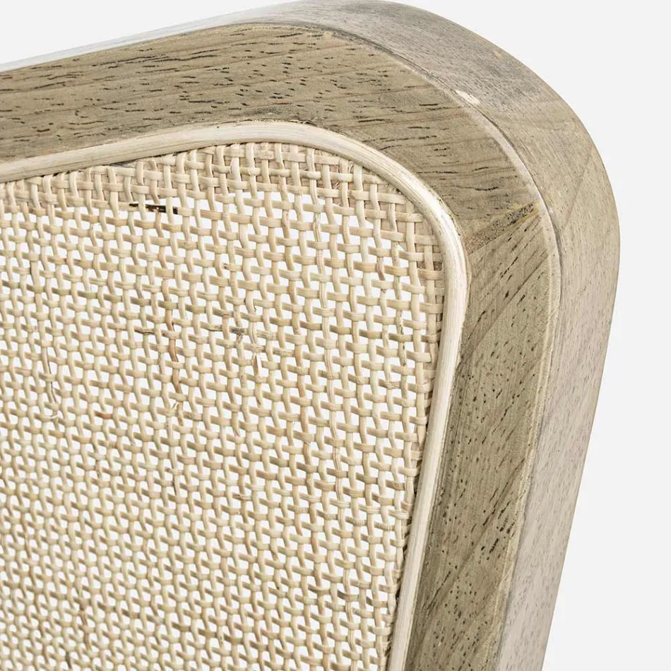 Vintage trælænestol med rattan og polyester armlæn - Ludovica Viadurini