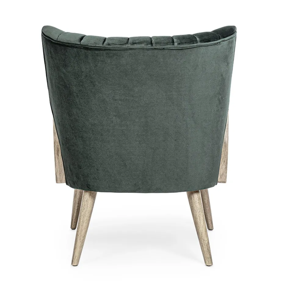 Vintage trælænestol med rattan og polyester armlæn - Ludovica Viadurini