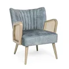 Vintage trælænestol med rattan og polyester armlæn - Ludovica Viadurini