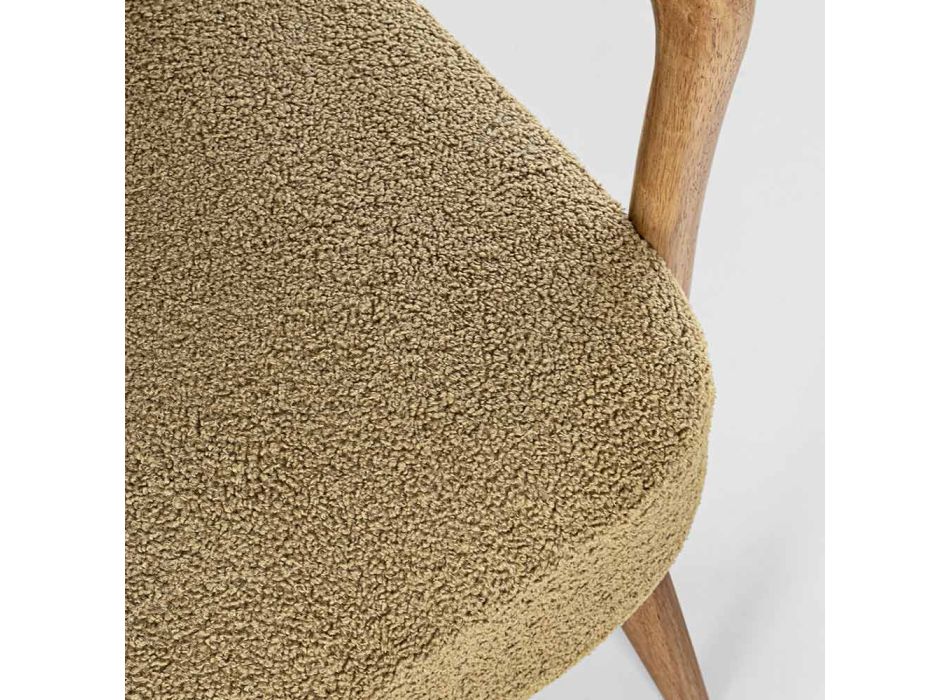VIntage lænestol i gummitræ og uldeffekt sæde og armlæn - Patrizia Viadurini