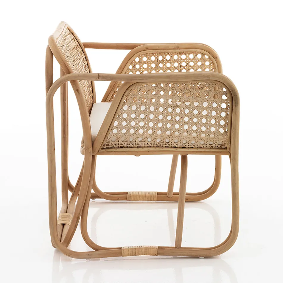 Udendørs og indendørs Rattan lænestol og Saia stofpuder - Voir Viadurini