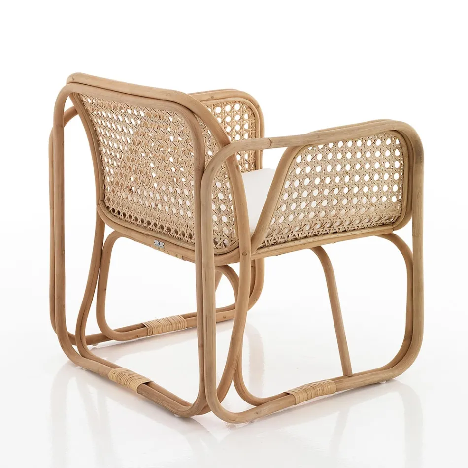 Udendørs og indendørs Rattan lænestol og Saia stofpuder - Voir Viadurini