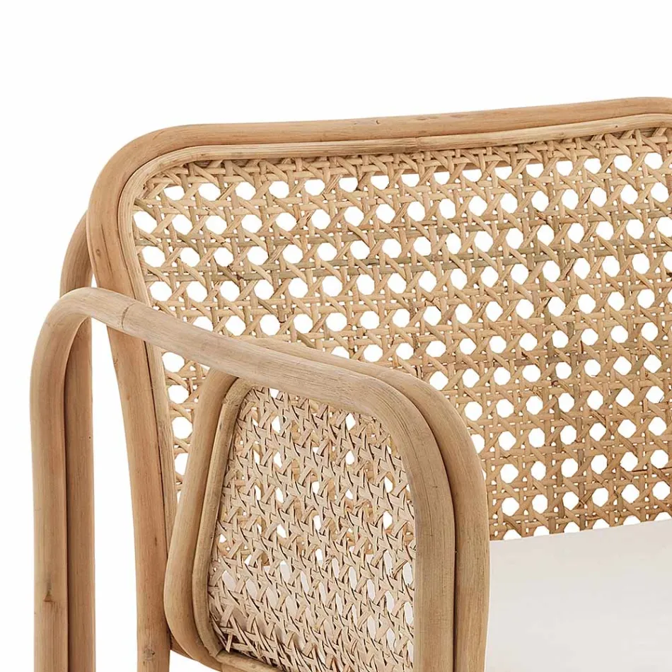 Udendørs og indendørs Rattan lænestol og Saia stofpuder - Voir Viadurini