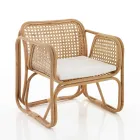 Udendørs og indendørs Rattan lænestol og Saia stofpuder - Voir Viadurini