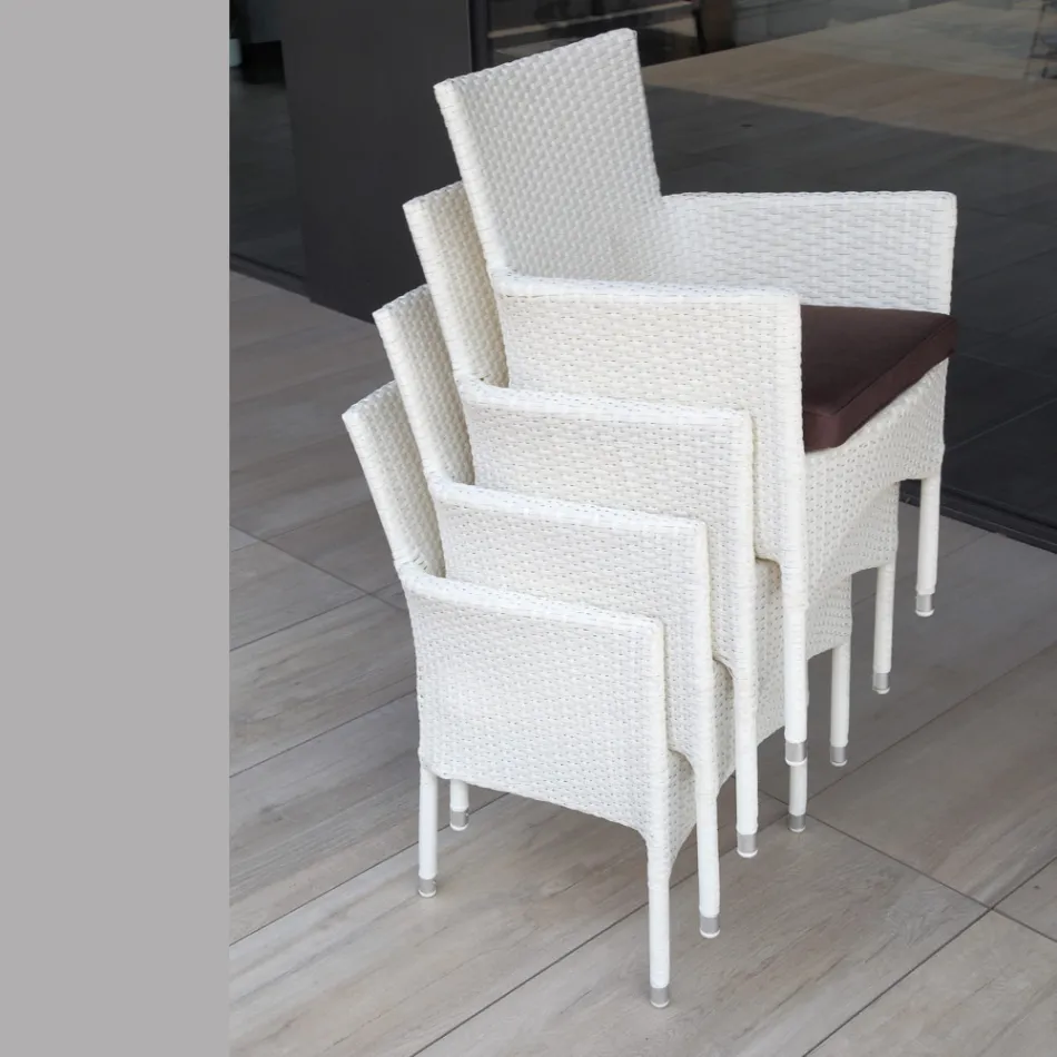 Stabelbar udendørsstol i fletbeklædt aluminium - Bruma Viadurini