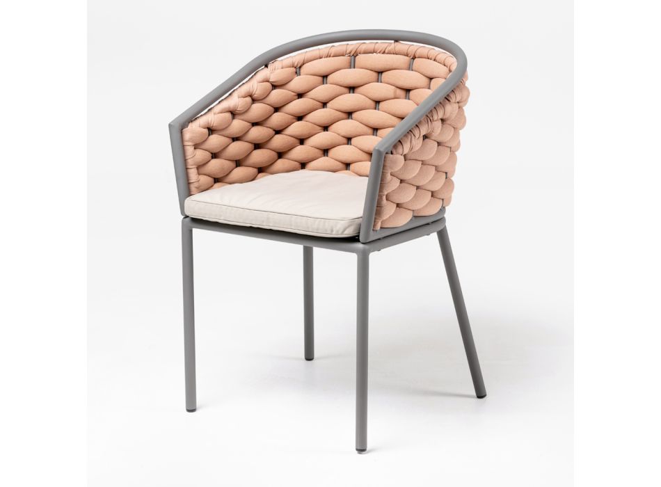 Udendørs lænestol i aluminium og håndvævet Olefil stof - Reda Viadurini