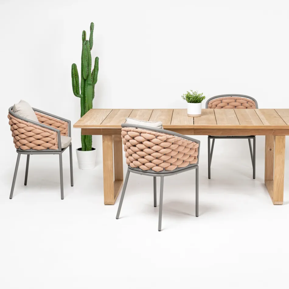 Udendørs lænestol i aluminium og håndvævet Olefil stof - Reda Viadurini