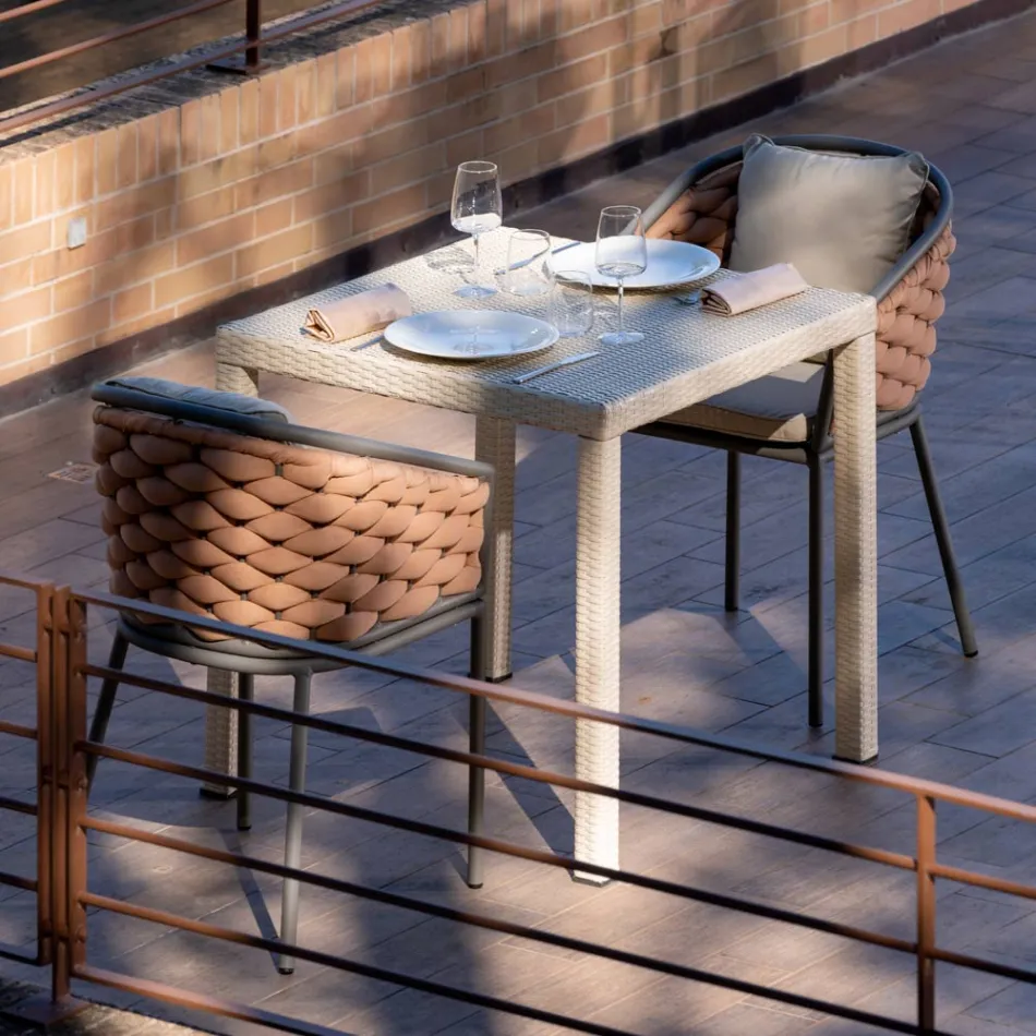 Udendørs lænestol i aluminium og håndvævet Olefil stof - Reda Viadurini