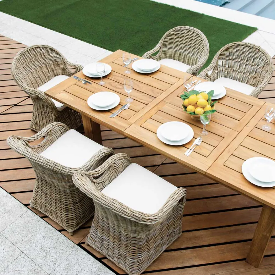 Havelænestol lavet af træ og fiber i grå Kubu - Lido Viadurini