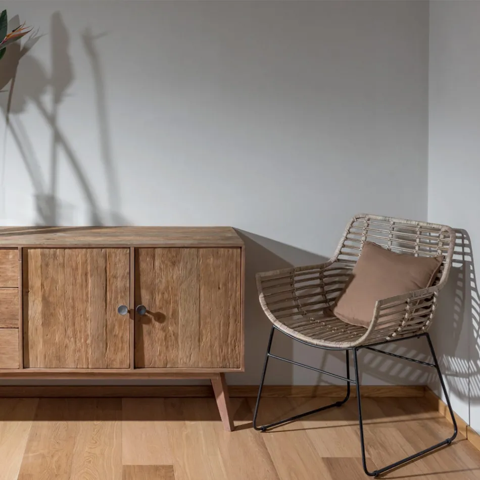 Stue lænestol i Kubù Rattan og jernstruktur - Rutsjebane Viadurini