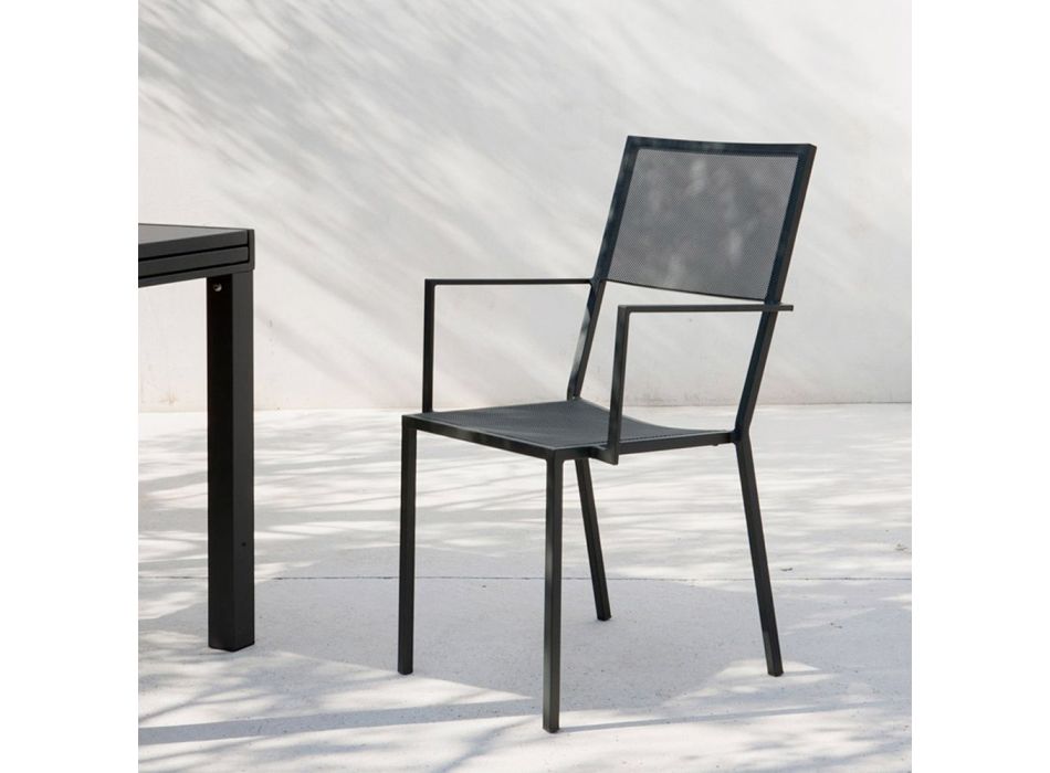 Stabelbar udendørs lænestol med jernstruktur lavet i Italien - træagtig Viadurini