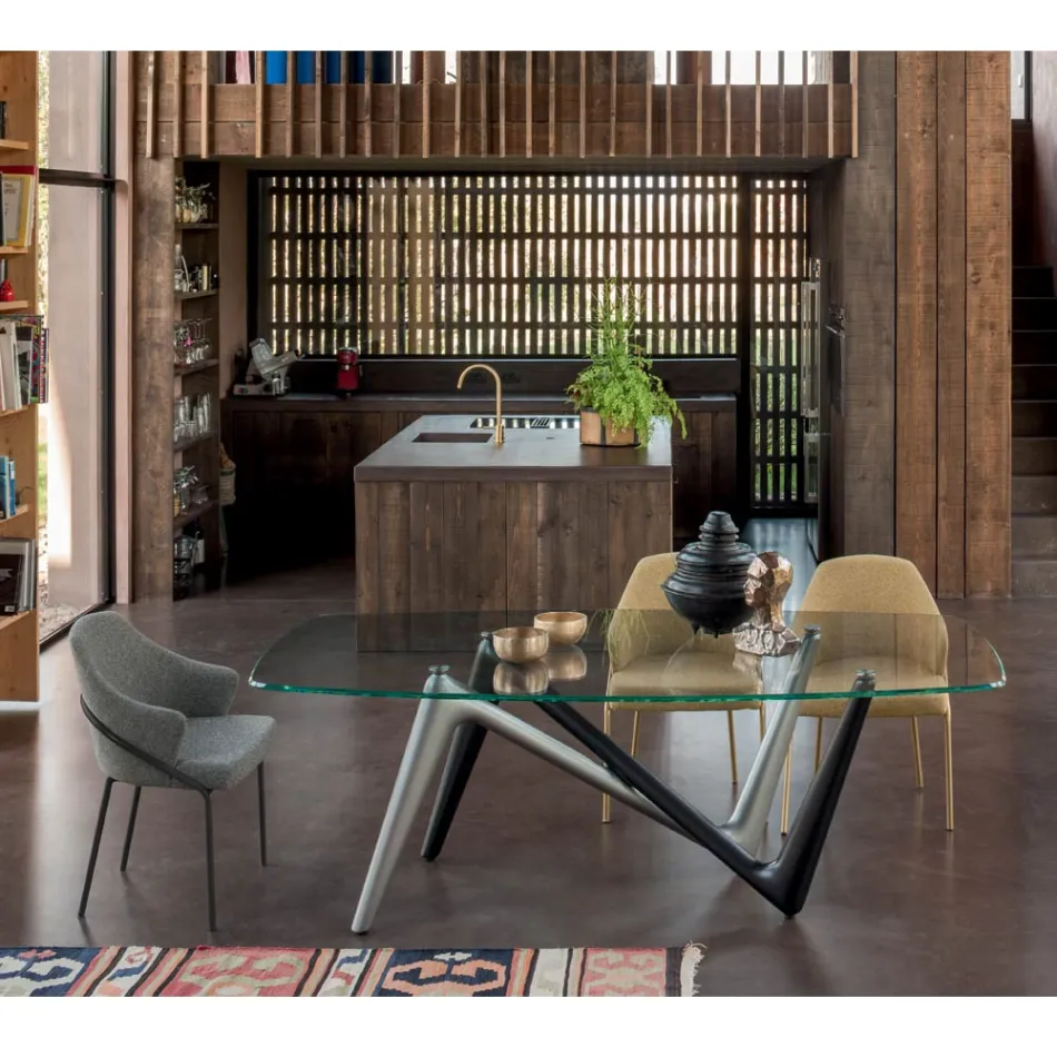 Metallænestol og sæde i genbrugsstof Made in Italy - Sage Viadurini